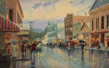 メイン ストリート トロリー トーマス キンケード Oil Paintings